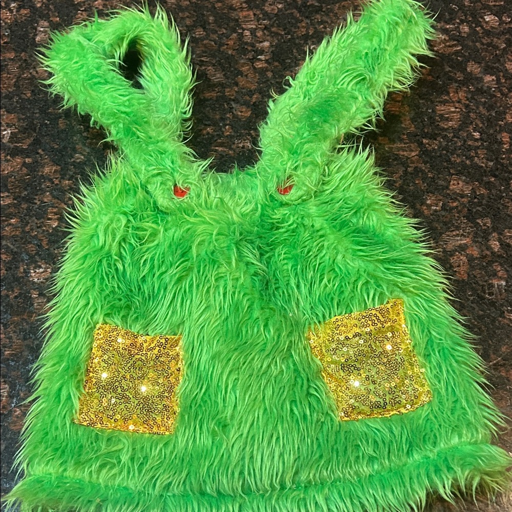 Green Furry Dress with Gold Sequin Pockets